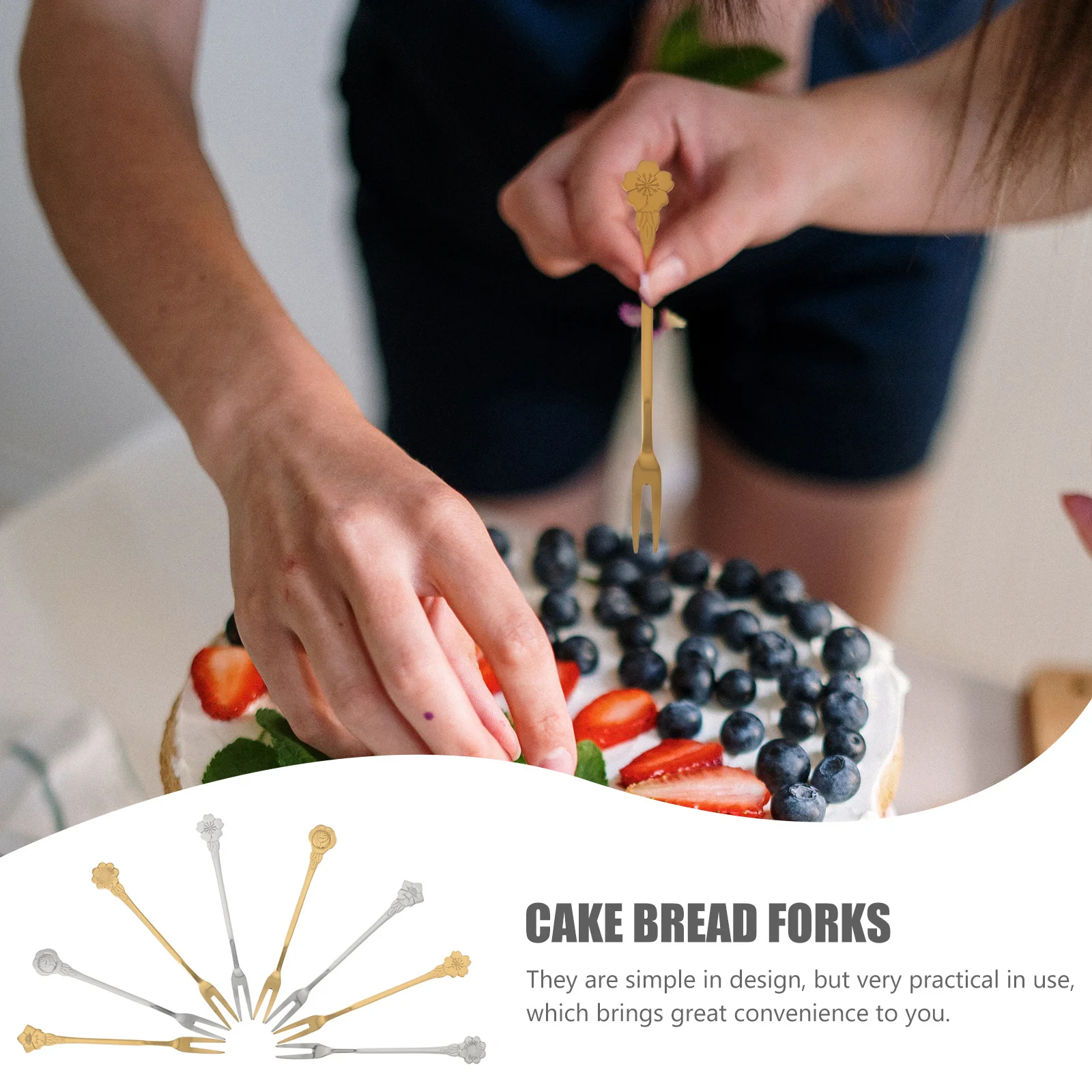 

8 Pcs Flowers Dessert Fork Unique Pattern Forks Fruit Stainless Steel Eating Cake Serving Appetizer Cutlery