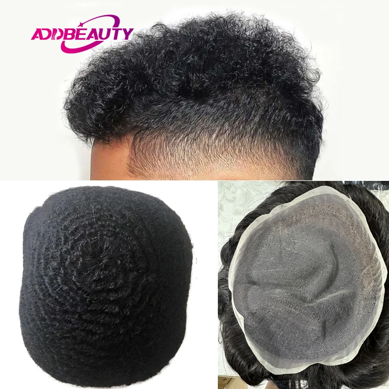 

Афро-полный кружевной мужской парик, парики из натуральных волос, дышащие швейцарские кружевные протезы для волос, вьющийся парик, мужская система человеческих волос, натуральные волосы