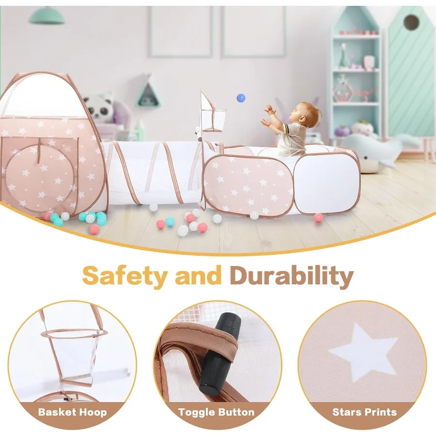 3 in 1 Kids Play Tent: with Baby Ball Pit and Play Tunnel - Toddler Climbing Toys for Boys Girls Babies (Balls NOT Included)