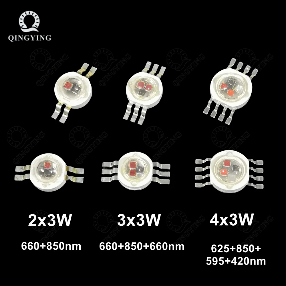 

2pcs 4Pin/6Pin/8Pin 2x3W 3x3W 4x3W LED Diodes Red Infrared Purple Amber 660nm/850nm/595nm/625nm/420nm For Medical Aesthetic Lamp