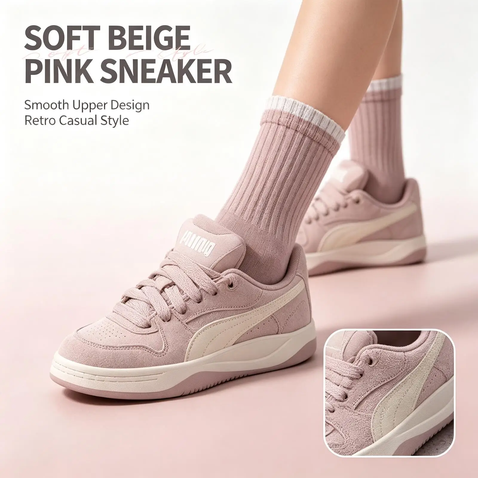 

PUMA Women Beige Pink Low Top Sneakers Classic Retro Casual tennis shoes Walking Fashion Trainers 402510-11 running