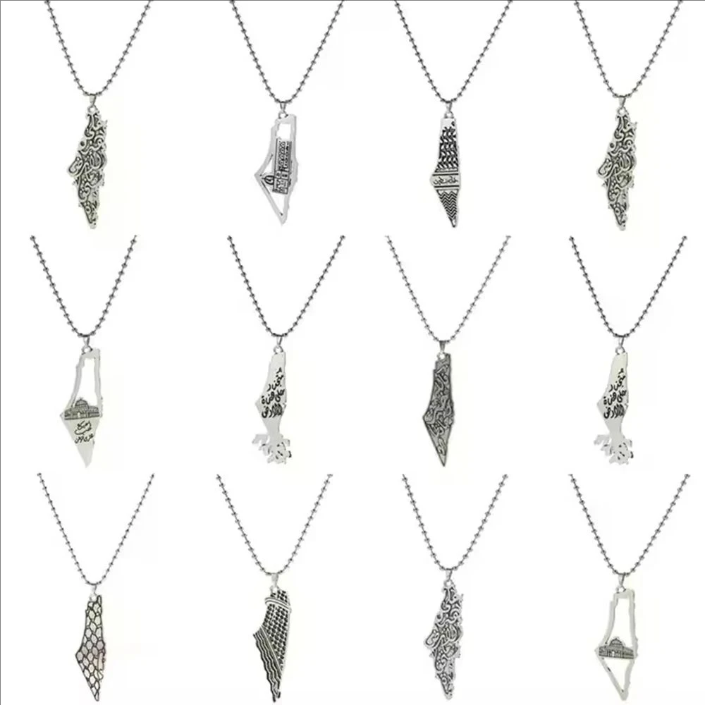 فلسطين خريطة البلد العلم قلادة قلادة للرجال النساء الفولاذ المقاوم للصدأ القلائد مجوهرات هدايا ﻿