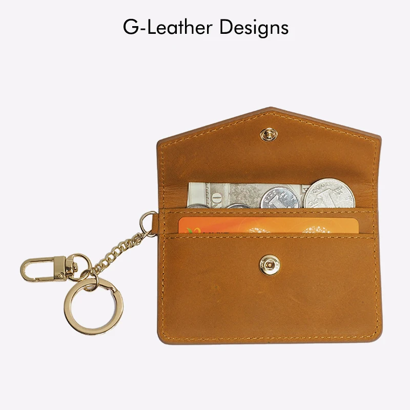 

Vintage Style Genuine Leather Small Mini Wallet Crazy Horse Leather Credit Card Holder With Keychain Cow Leather Gift