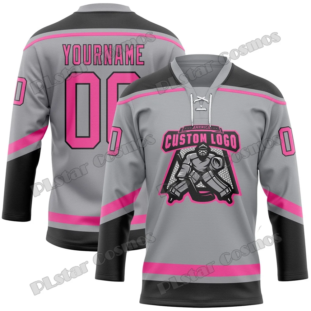 Custom Logo & Name 3D Printed Men's Hockey Jersey Gray Purple Gold Lace Neck Design Summer Unisex Fashion Sport Team Shirt YU20 view 6