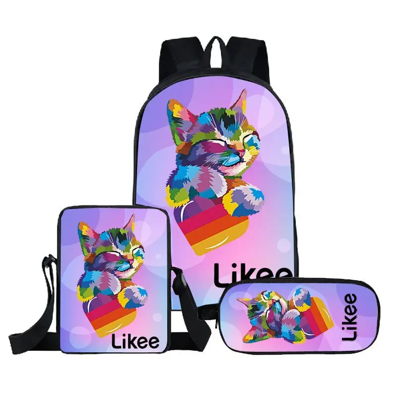 Hip Hop Novità likee Stampa 3D 3 pezzi / set Borse da scuola per alunni Zaino per laptop Zaino Borsa a tracolla inclinata Astuccio