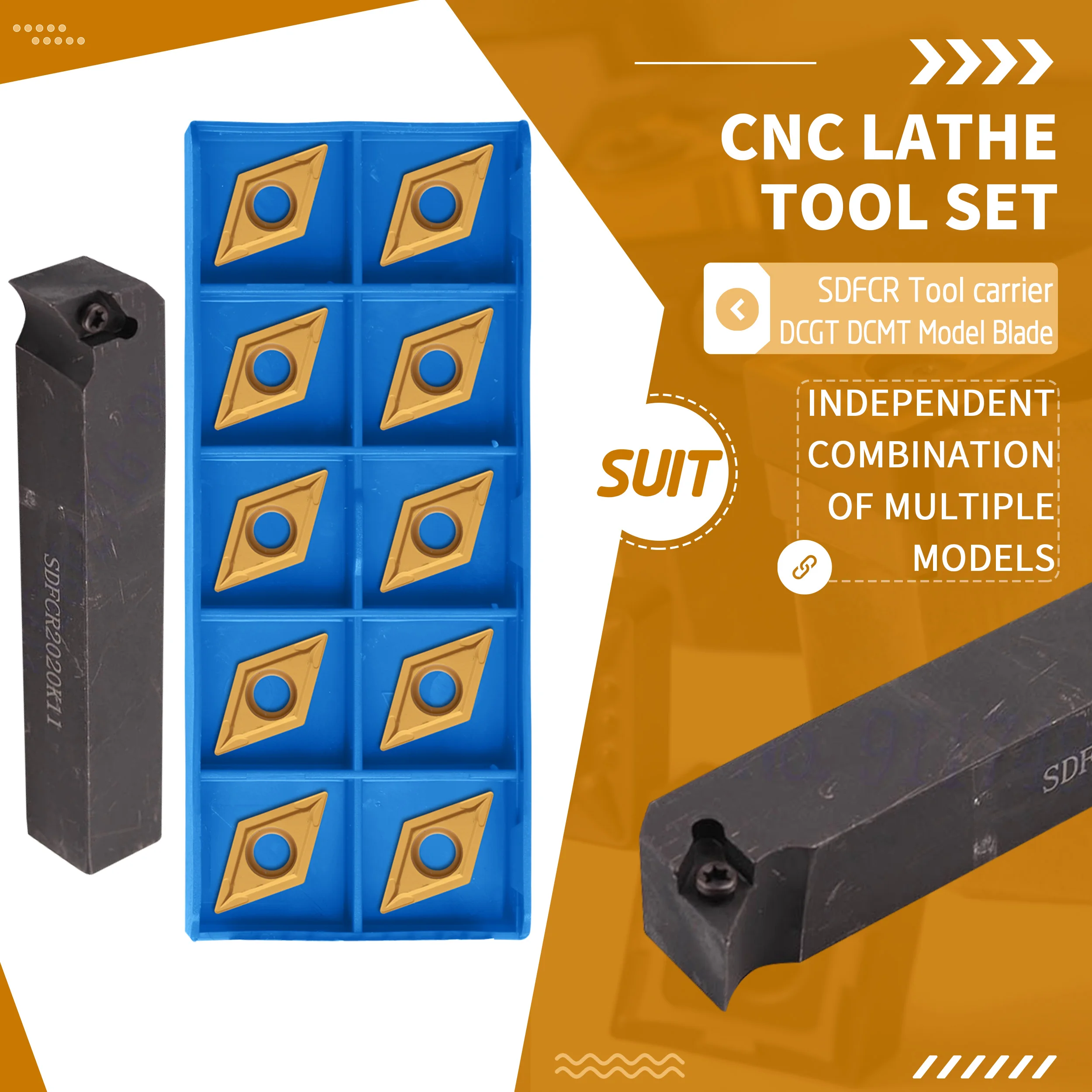 1Pc SDFCR1616H11  SDFCL SDFCR2020 CNC Lathe Machine External Turning Tools Holder +10Pc DCMT11T3 Carbide Insert Sharp Shockproof