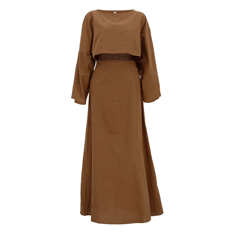 Loose Fit Pure Color Top High Waist Midi Skirt Two Piece Set Faion Temperament Women's Autumn Wear Casual Comfortable Sle