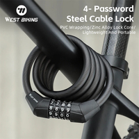 WEST BIKING Bicycle Password Lock Portable Matt Black Security 4-digit Code Bike Lock Anti-theft E-Bike Scooter Steel Cable Lock