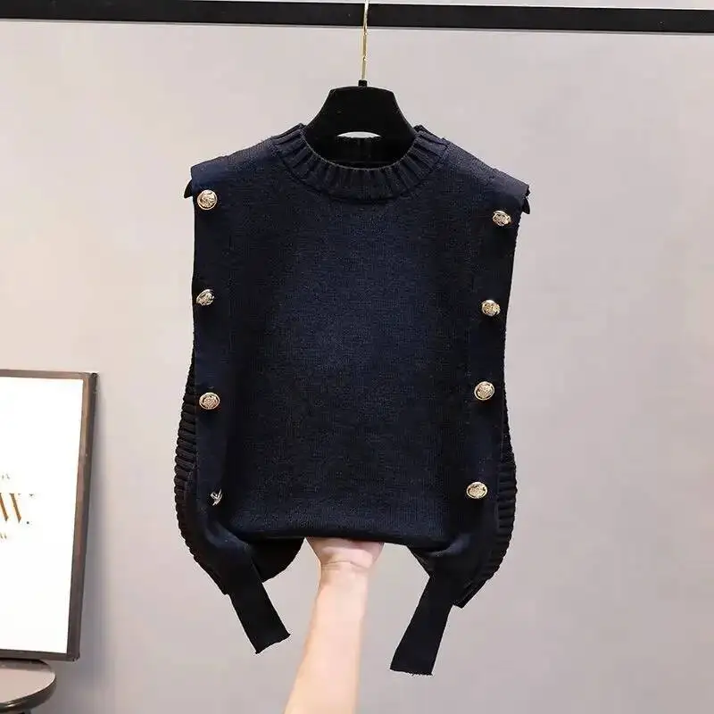 

Black Knit Tops For Woman Red Winter Button Round O Neck Women S Sweater Vest Cheap And Elegant Hot Offers Haruku Fashion