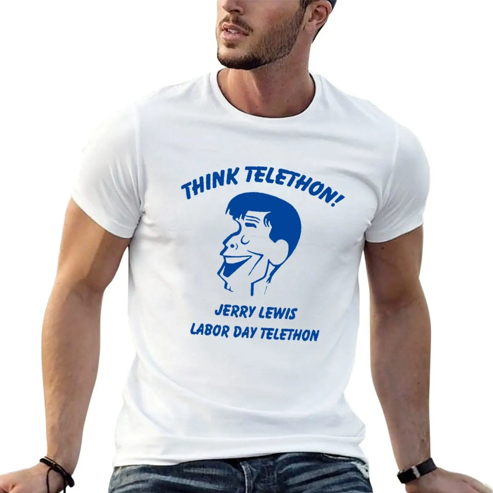 Camiseta Think-Telethon, Jerry-Lewis-Labor-Day-Telethon, camiseta masculina de luxo, camisetas gráficas para homens, camiseta masculina