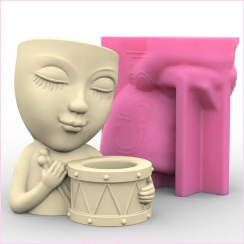 

57QA Craft Molds Flowerpot Mould Human with Drum Shaped Concrete Moulds DIY Vase Mold