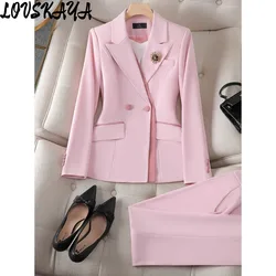 Traje de chaqueta rosa para mujer, conjunto de traje femenino, examen de arte, presentador, atuendo formal, temperamento profesional, estilo de diosa