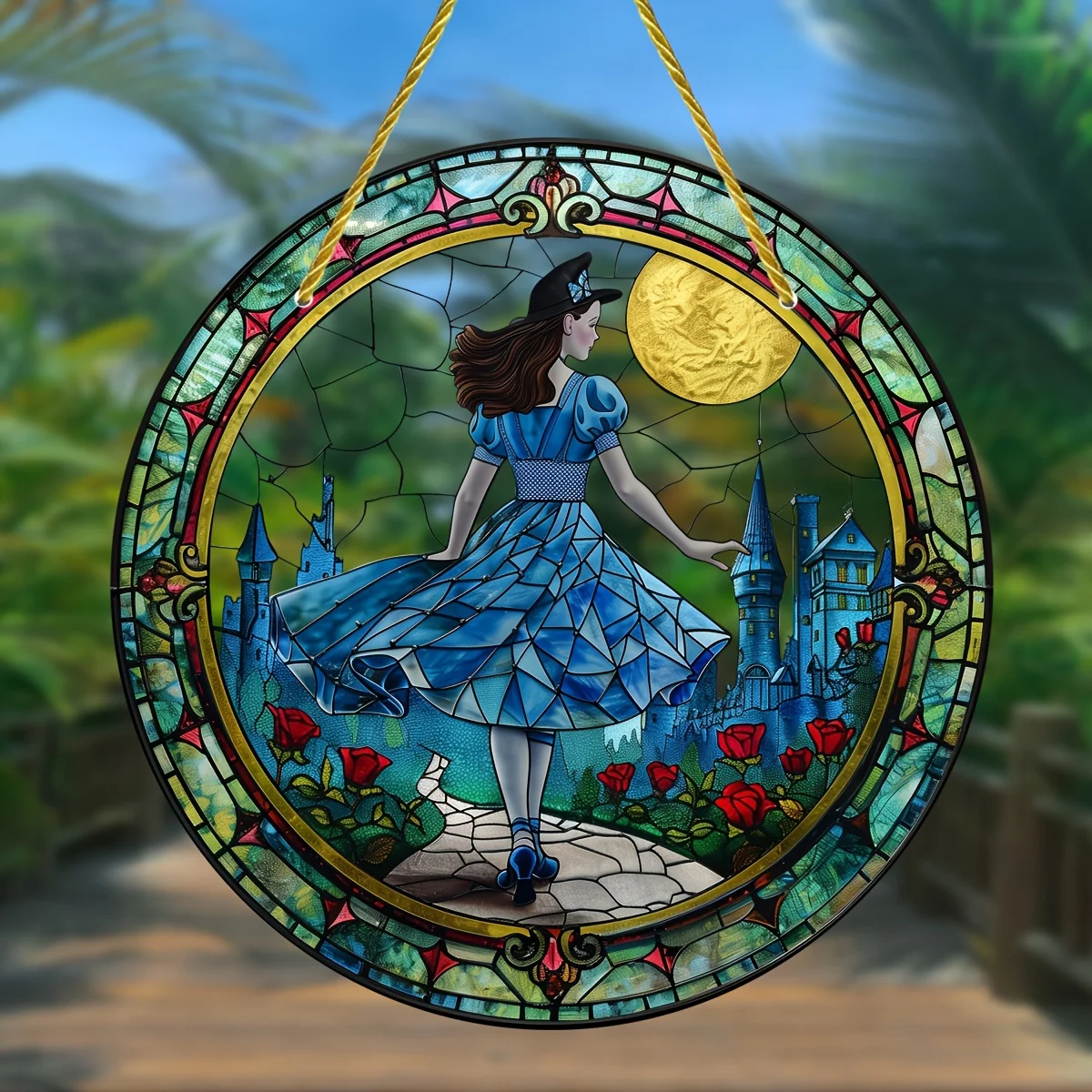 Fairy Tale Dorothy Suncatcher Acrylic Round Stained Glass Style Window Hanging-All-Season Porch Decor,Garden,Birthday Gift Idea