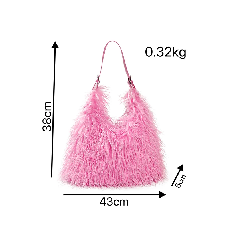 Lange, lockige, flauschige Plüsch-Umhängetasche, Y2k-Mädchenmode, große Damen-Winterhandtasche, einfarbige Tragetasche – Detail 1