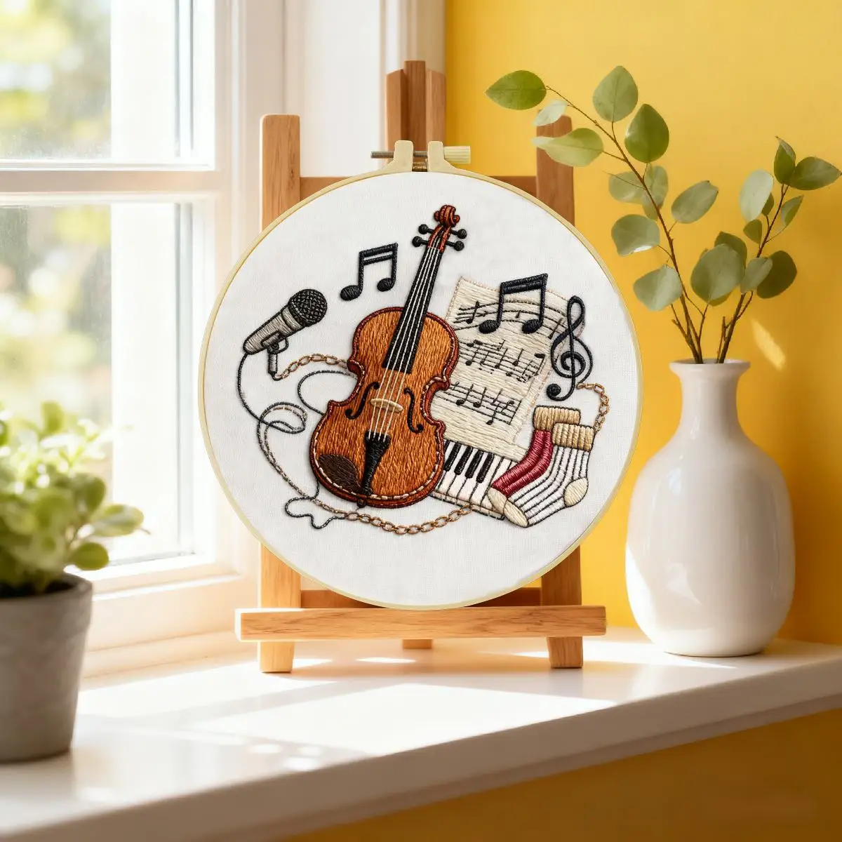 1 Stück 20X20CM/15X15CM 7,87/6,3 Zoll Musikinstrument Stickerei Starter-Kit DIY-Kit DIY-Stickerei-Set Handarbeiten – Detail 2