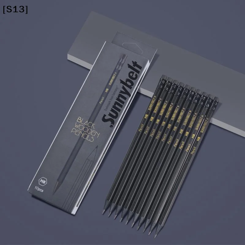10-piece Black Wooden Pencils, HB Hexagonal Lead, Optional Writing Tools Pack. Durable For Writing During Exams[Q]Q@