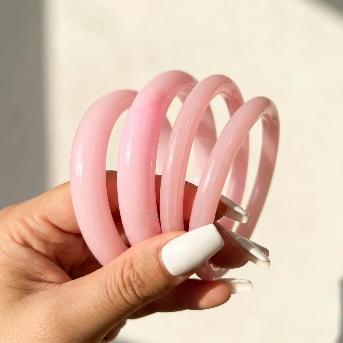 4Pcs/Set Pink Simple Smooth Round Acrylic Resin Cuff Bracelet Set Bangle For Women Smudging Bangles Jewelry Accessories Pulseras