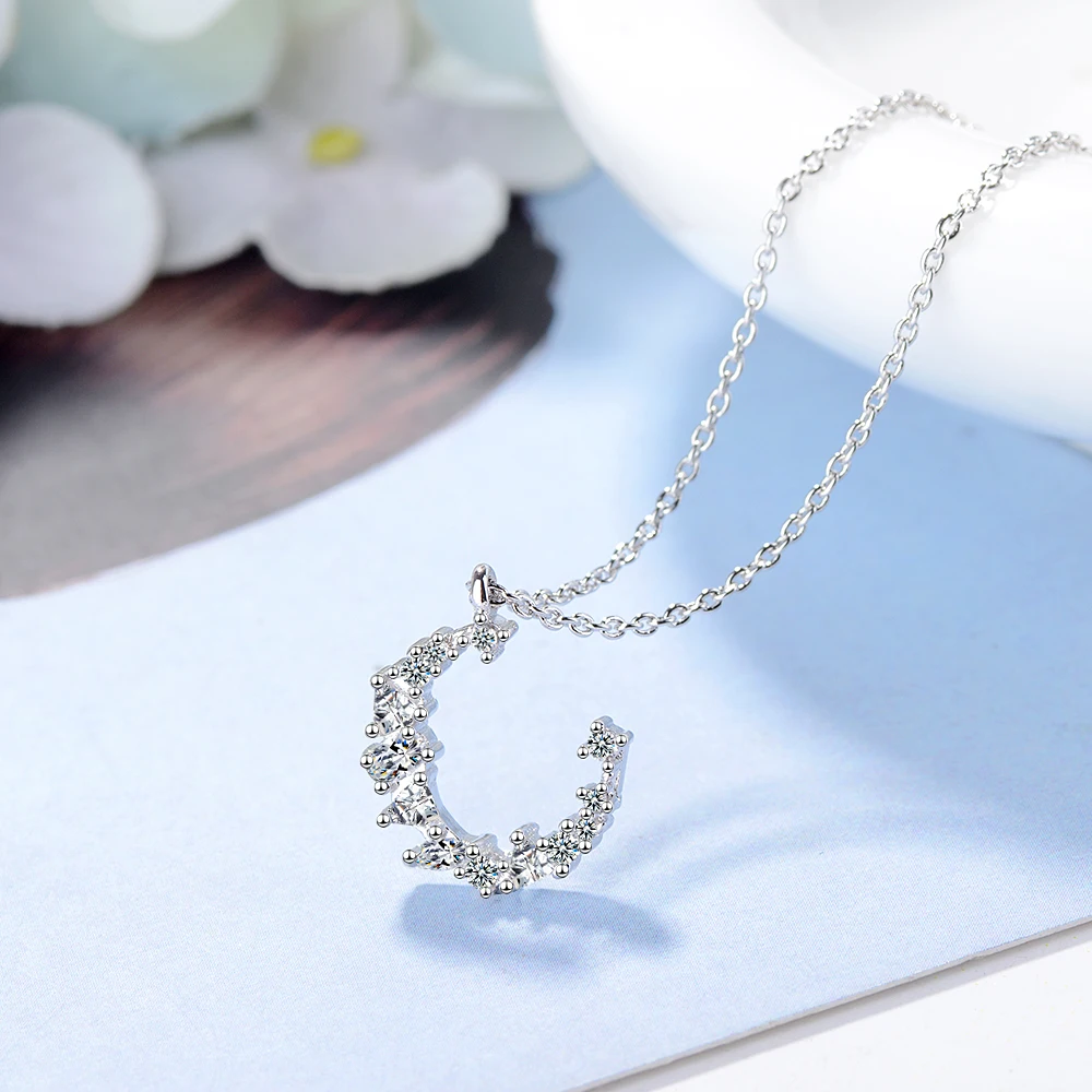 Real 925 Sterling Silver Irregular Zircon Moon Choker Necklace For Women Minimalist Fine Jewelry Punk Accessories Drop shipping