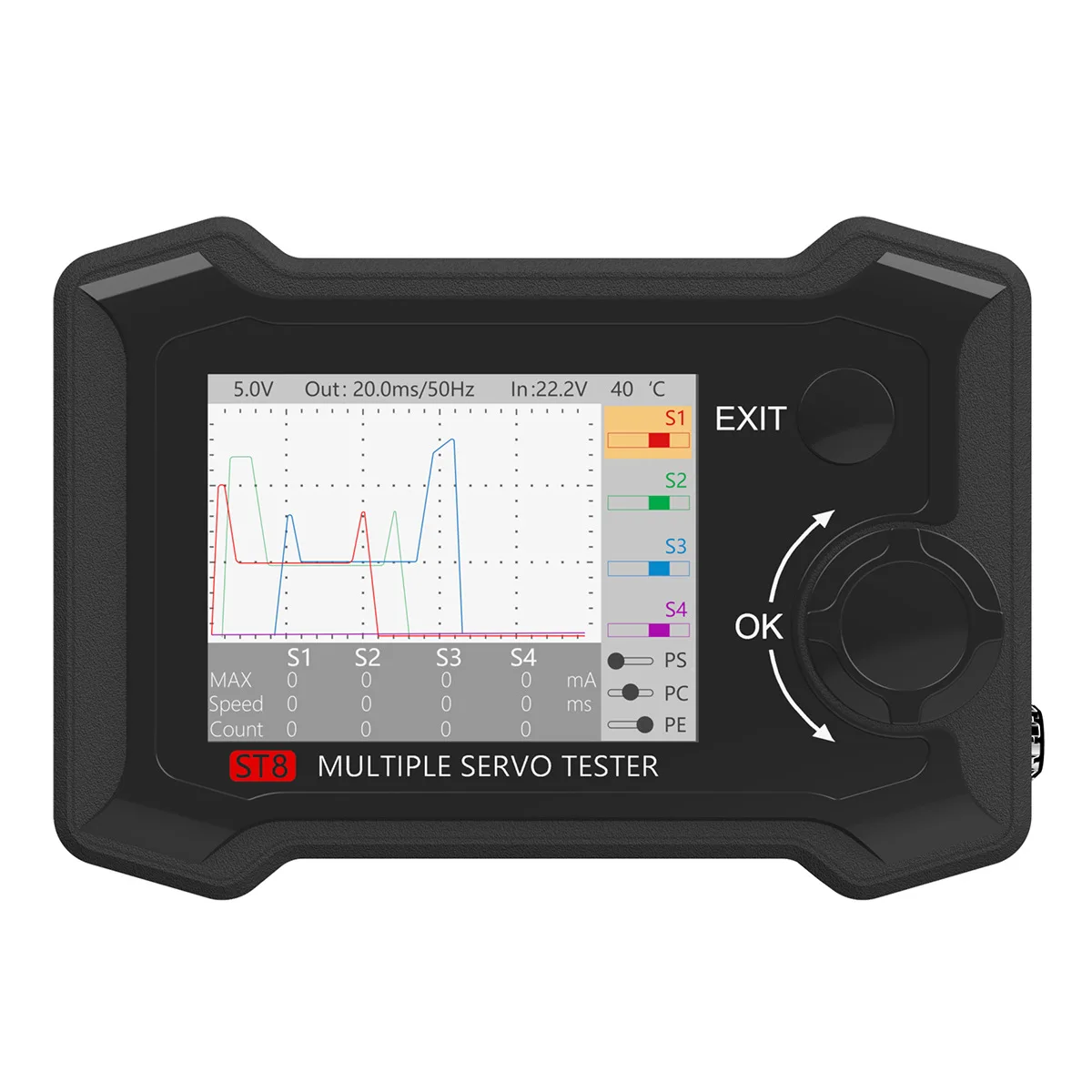 ToolkitRC ST8 8-Channel Steering Gear Comprehensive Tester 4 Independent Interface Signal Test Current Collector