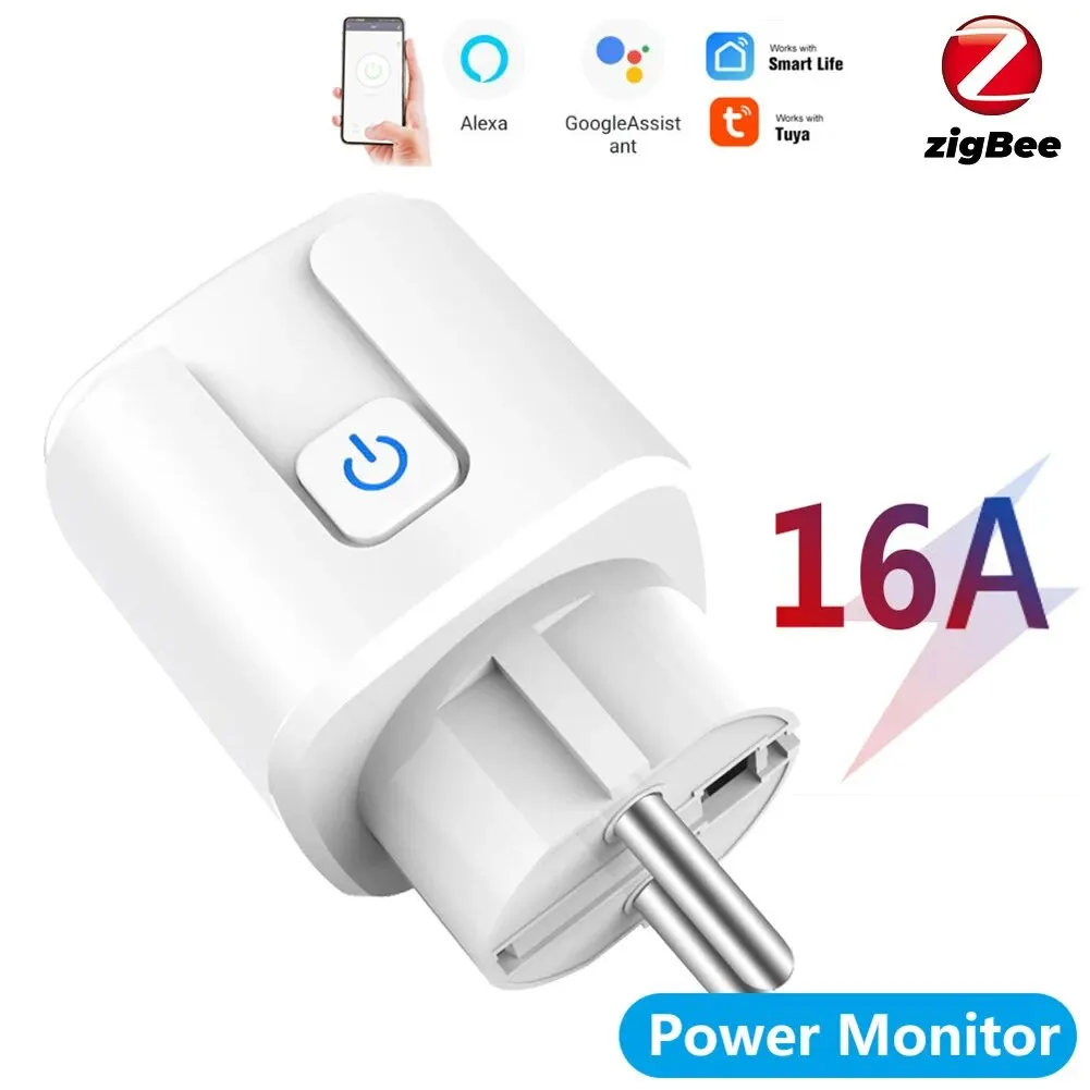 Tuya App ZigBee Socket Smart Plug EU 16A Power Monitor Timer Adapter Socket Smart Home Wireless Compatible Alexa Google HOME