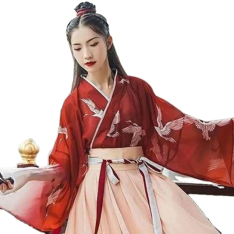 Original Hanfu Female Full Set Waist-high Ruqun Crane Super Fairy Skirt Antique Style Suit