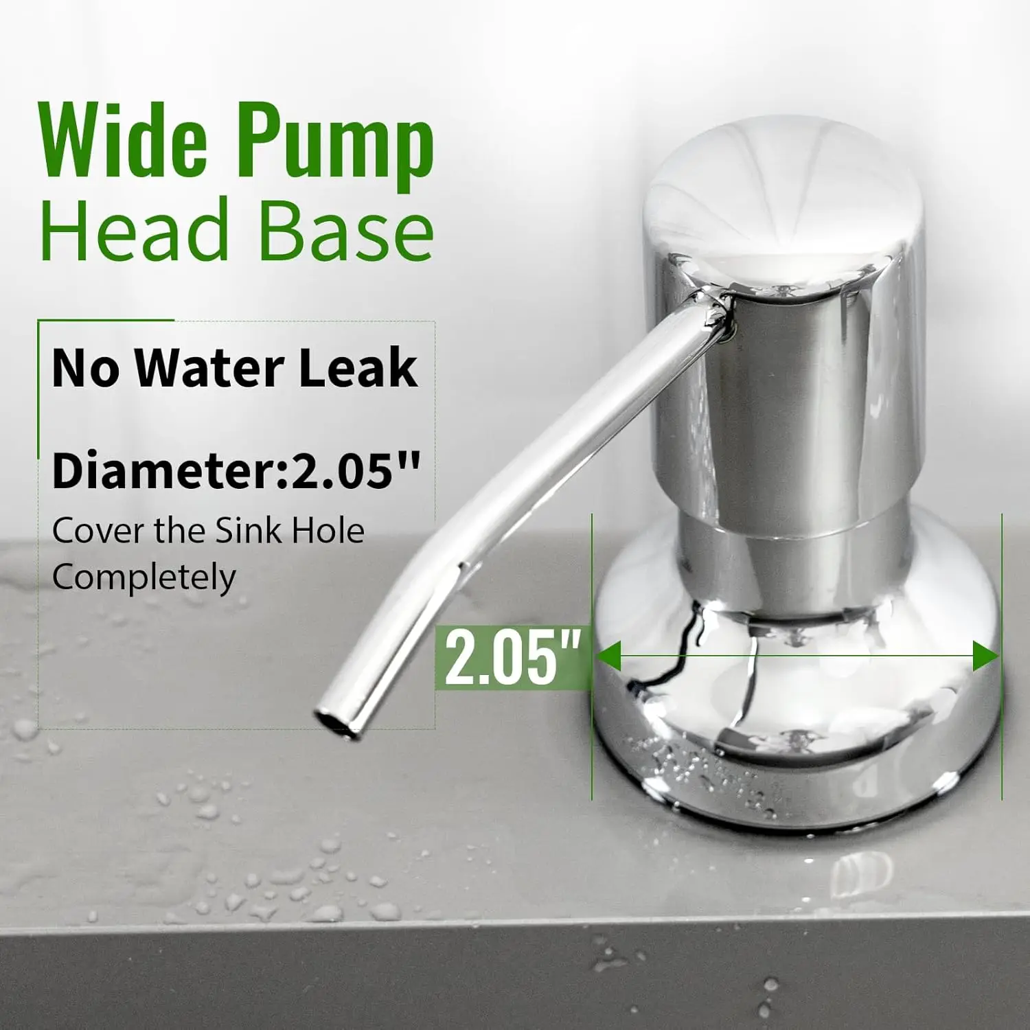 304 Stainless Steel Kitchen Sink Soap Dispenser  Refill from the Top 500ml Bottle Long Threaded Shank Wide Pump Head