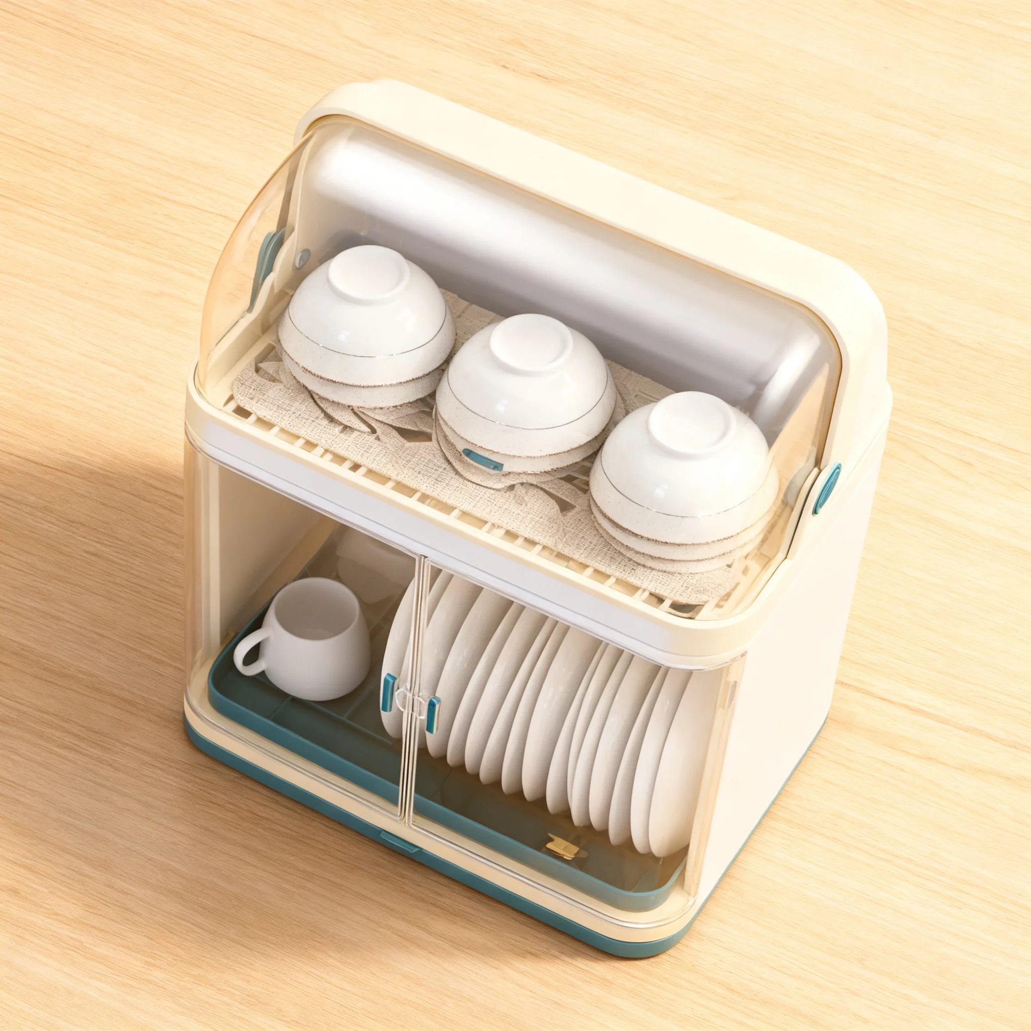 European Style Large Plastic Dish Rack, Dustproof Heavy Duty Kitchen Drain Storage Organizer for Tableware