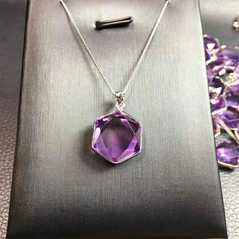 

s925 Natural Amethyst Hexagram Pendant Crystal Healing Fashion DIY Necklace Classic Jewelry Girl Handmade Ornament Gift 1PCS