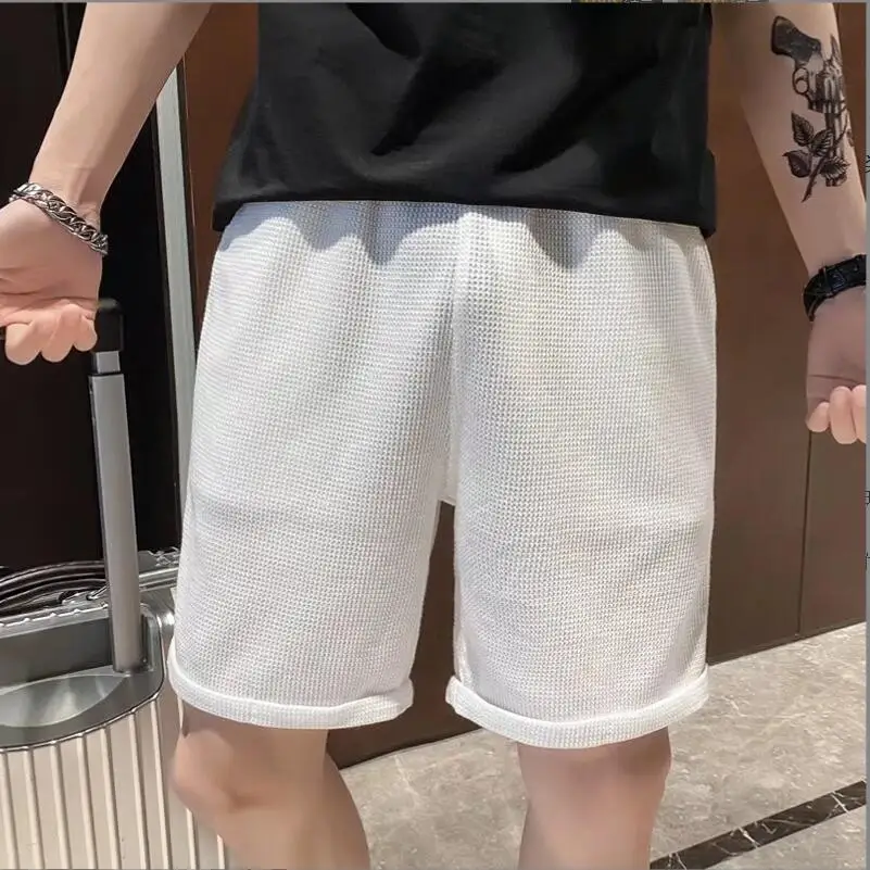 

Men 2022 Summer Shorts Casual Waffle Surface Korean Fashion Bermudas Male Short Homme Streetwear Elastic Waist Short w105