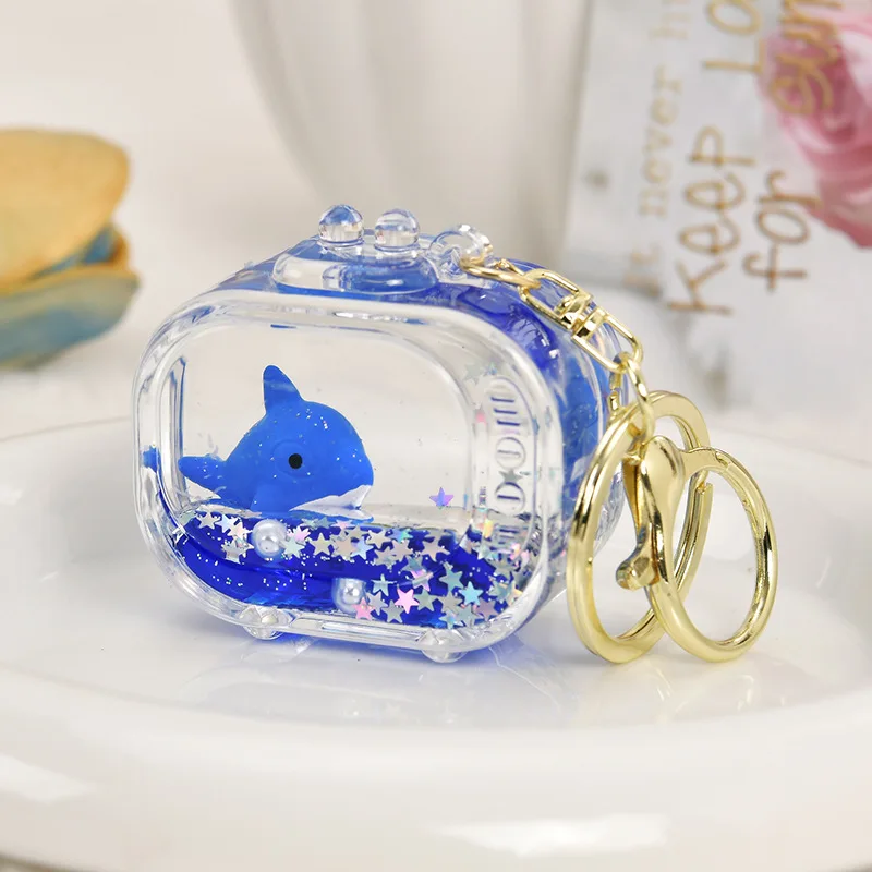 Cartoon Ocean Floating Oil Flowing Sand Bottle Desktop Keychain Bag Pendant