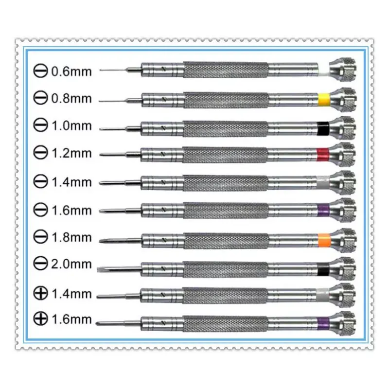 KWONG YUEN Watch tools 10 plastic box set screwdriver professional repair table tools screwdriver repair 0.6-2.0mm