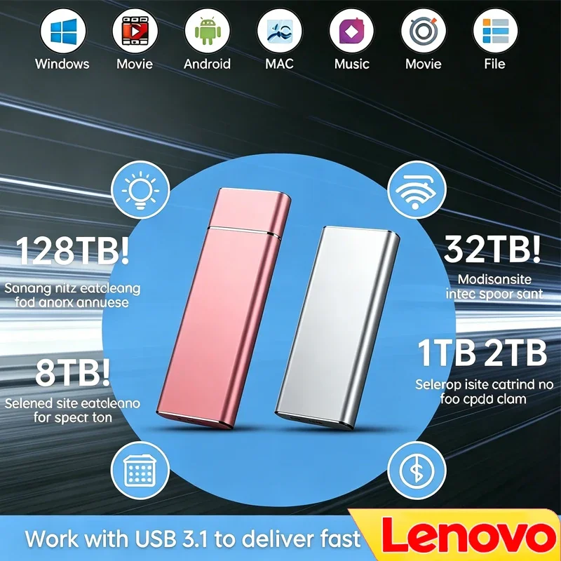 

Lenovo SSD Mini Portable SSD 256TB 1TB 2TB High-speed Original SSD Mass Storage USB3.0 External Hard Drive for Computer Laptop