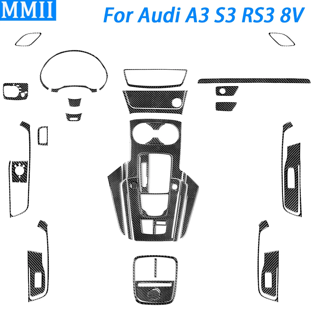 For Audi A3 S3 RS3 8V 2013-2019 Accessories Carbon Fiber Center Console Dashboard Air Vent Panel Trim Set Car Interior Sticker