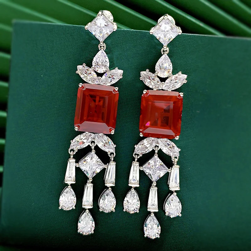 2024 new S925 pure silver independent design luxury retro style red treasure earrings 12 * 14 high-end earrings for women