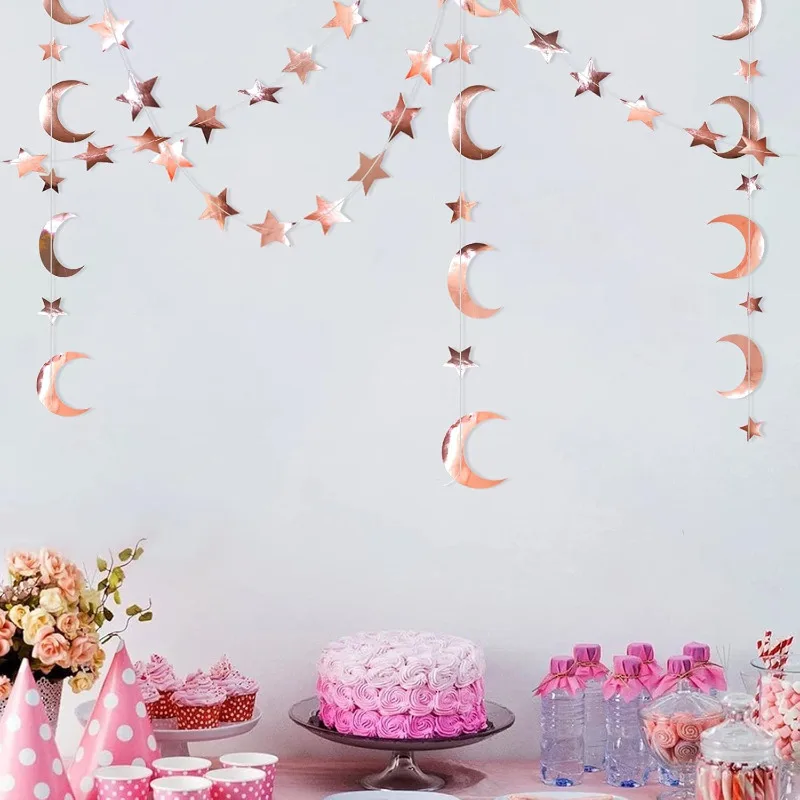 Roségold Stern Mond Girlande Party Dekorationen Streamer Banner Kinder Geburtstag Hochzeitstag Baby party Eid Party liefert