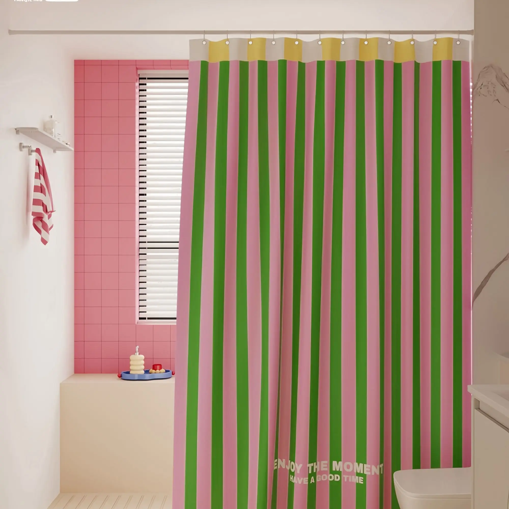 Dopamine Thickened Striped Shower Curtain Waterproof Set Mildew-Proof Bathroom Curtain Partition Hanging Curtain Bath Shower