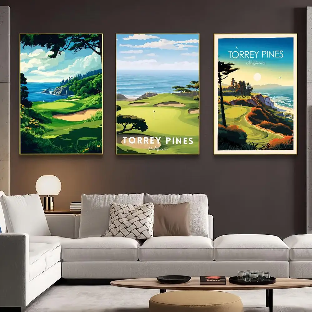 Watercolor Golf Course Canvas Poster Scenic Landscape Golf Office Living Room Home Decor Golfer Gift Painting Calligraphy