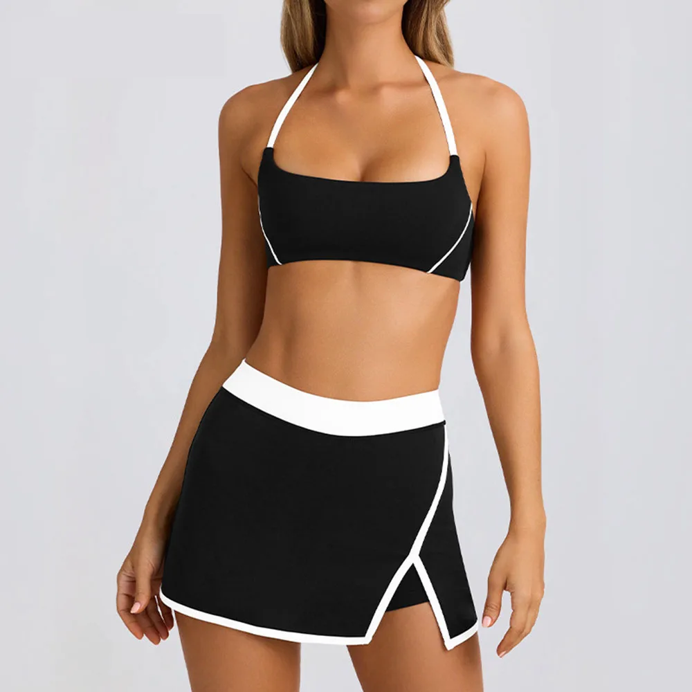 

Sexy Crisscross Back Sports Bra & Tennis Skirt With Shorts Set - Quick Dry Workout Outfit For Gym/Yoga/Running Women's Tracksuit