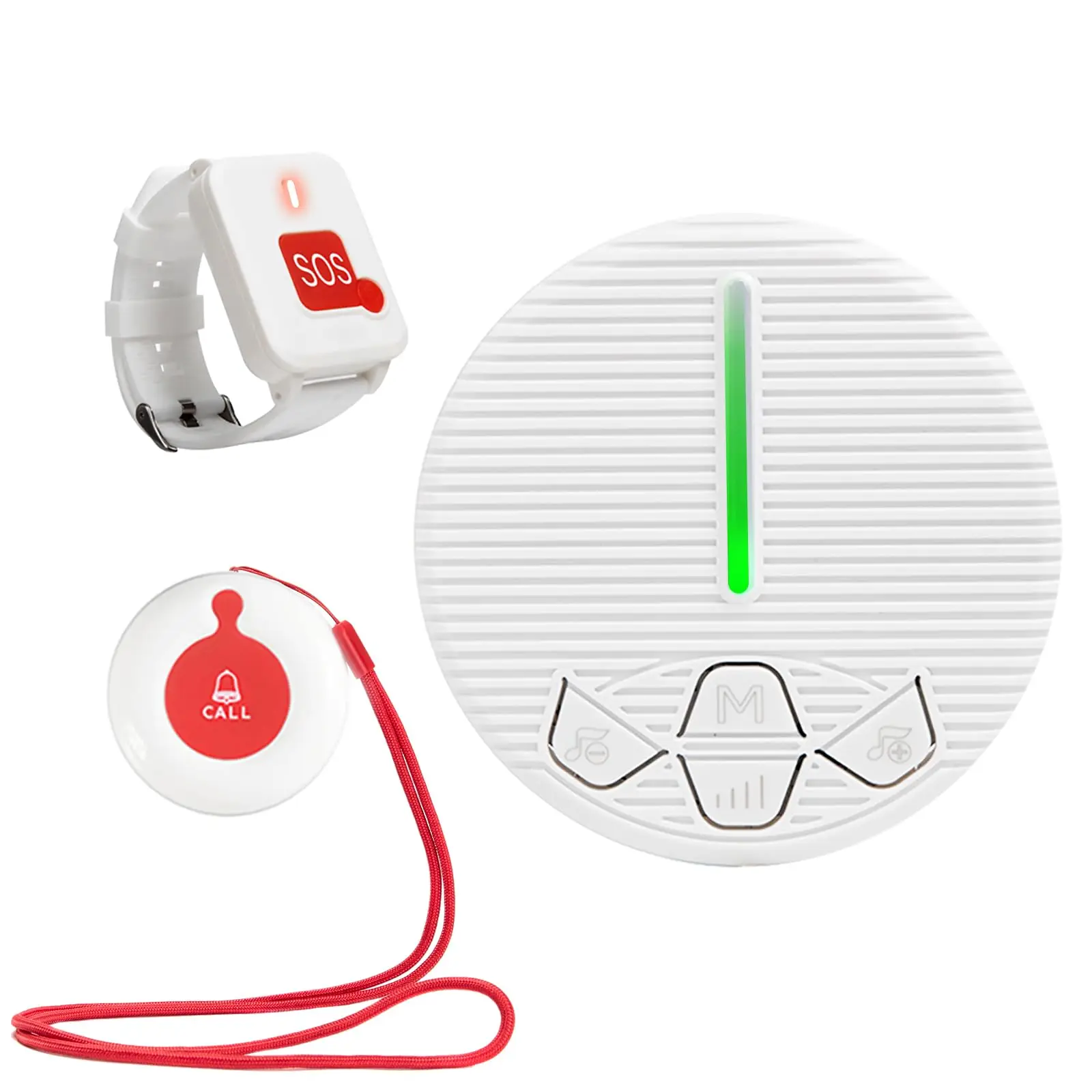 Wireless SOS Call Button Life Alert System Caregiver Pager for Elderly Seniors Home Safety 1 Receiver 1 Necklace 1 Wrist Button