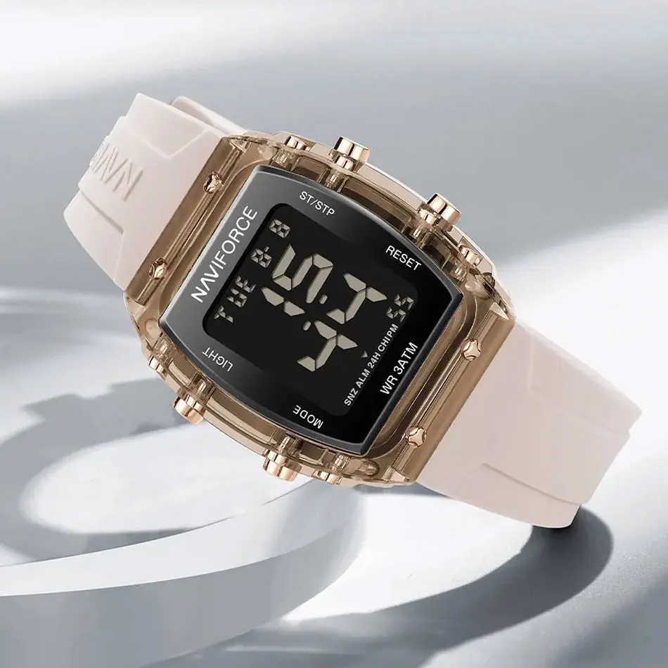 NAVIFORCE Women Watch Waterproof Personality Square Wristwatches LED Digital Silicone Strap Sport Electronic Clock Montre Femme