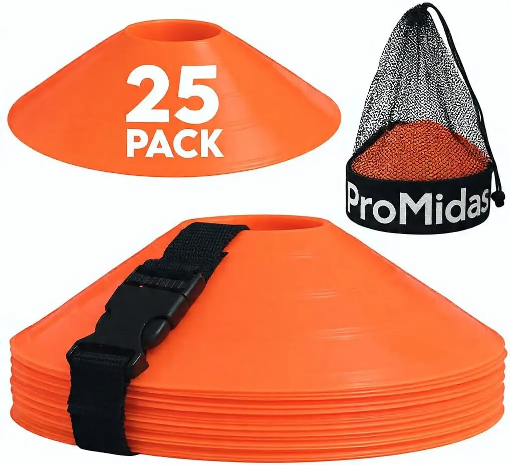 

Disc Soccer Cones for Training - 25/50/100/200 Small Plastic Cones - Flexible Cones for Soccer, Basketball, Football Drills