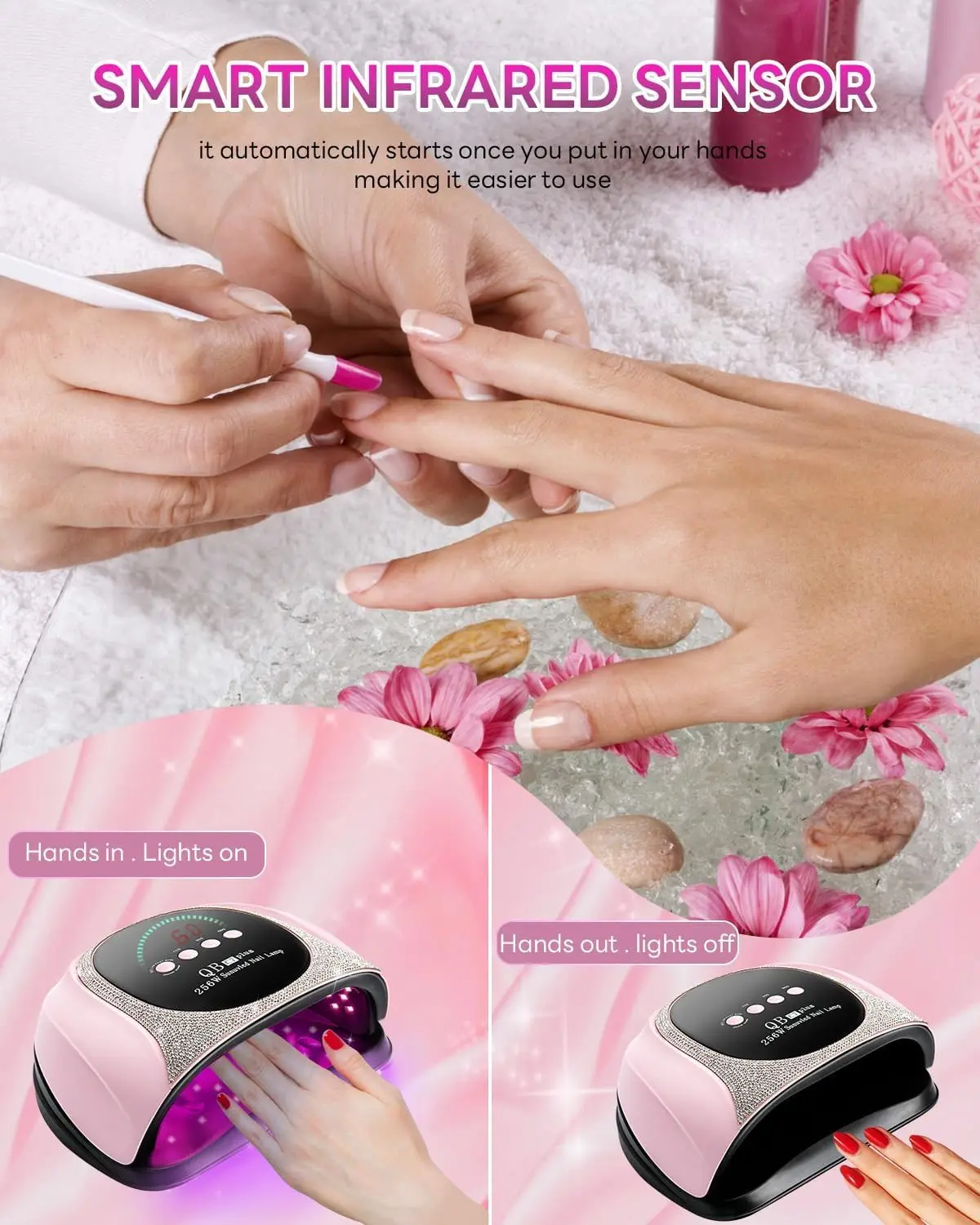 UV LED Nail Dryer 256W Quick Dry Gel Polish Lamp, Portable with Auto Sensor & 4 Timers