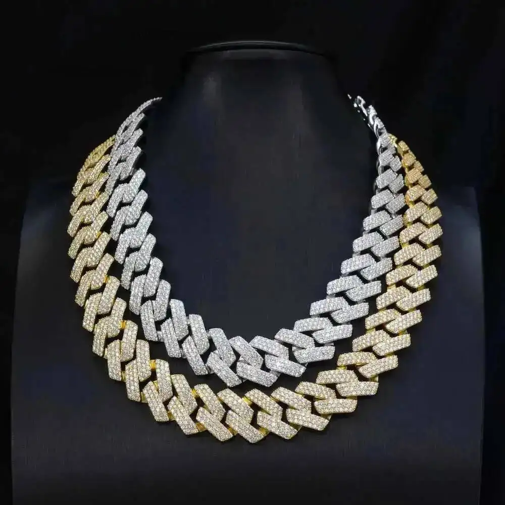 

Fine Jewelry Moissanite 925 Silver Gold Plated Necklace Body Cuban Link Chain