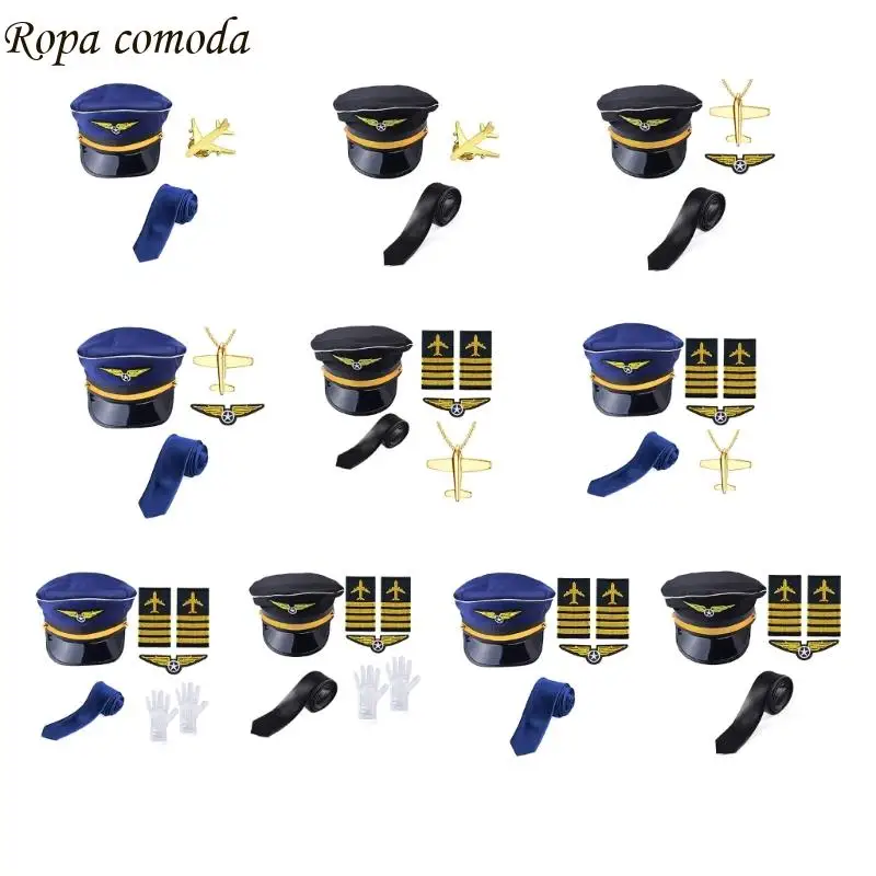 

MXMA Flight Attendant Costume Flight Captain Outfits Captain Hat Uniform Epaulettes