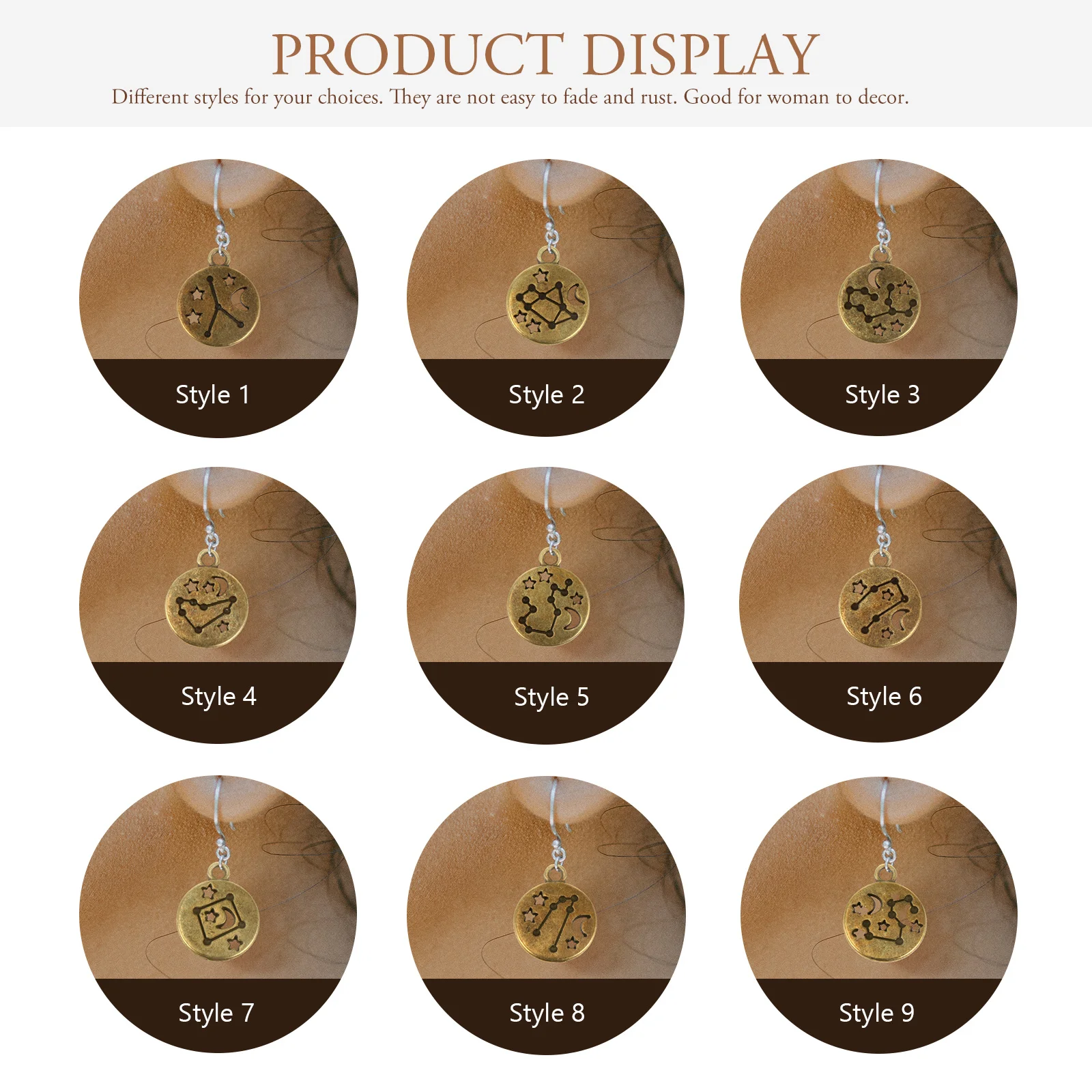 

72Pcs Alloy Metal Zodiac Charms Round Double Sided Hollow Pendants for DIY Jewelry Making Necklace Bracelet Earrings