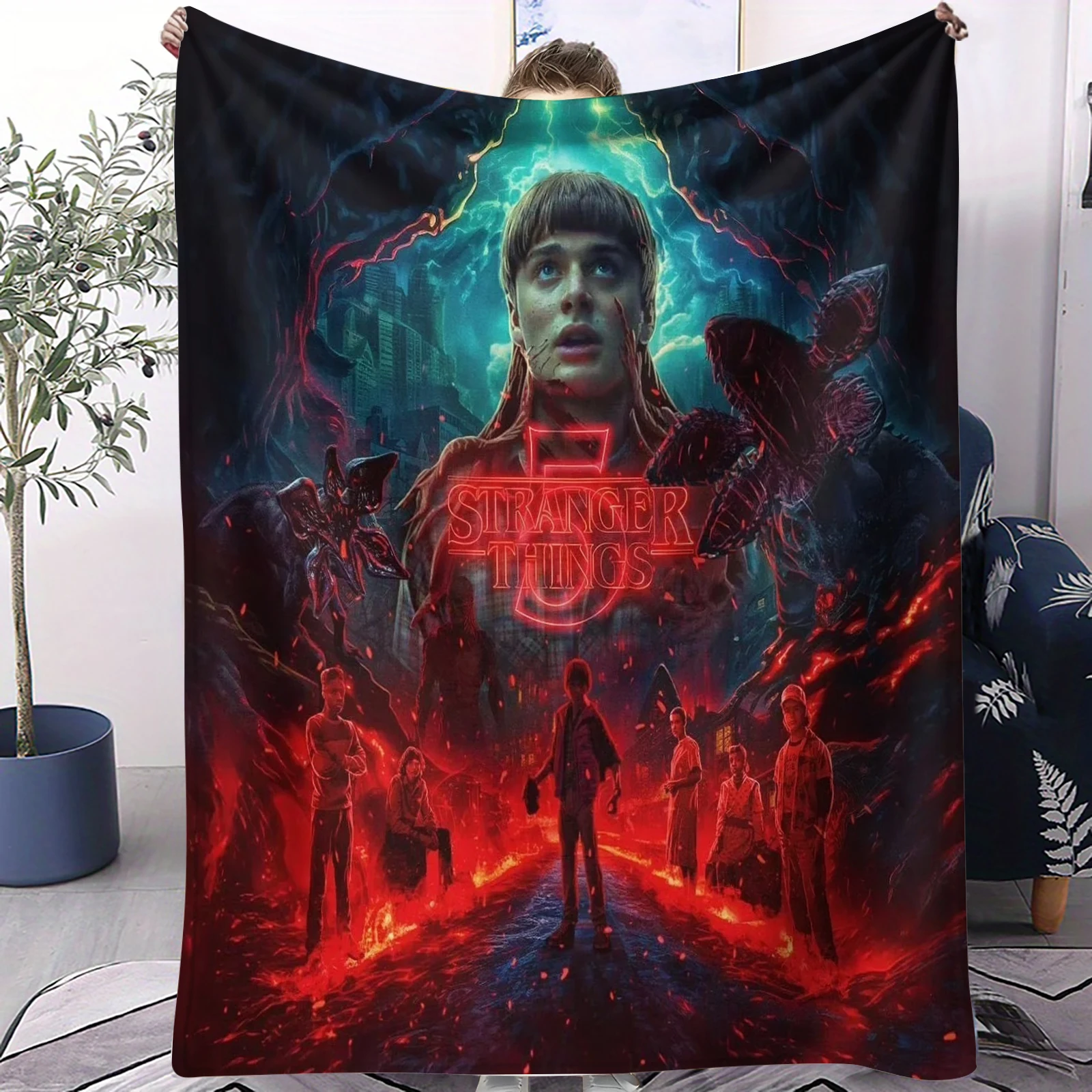 1PC Science Fiction Horror S-Stranger T-Things Printed Blanket Super Soft Flannel Blanket Must-Have for Horror Fandom Collectors