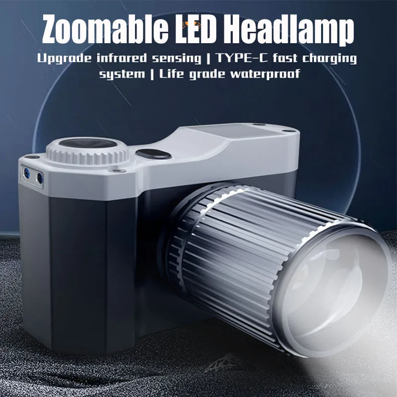 Lampe de sauna LED zoomable, lampe frontale étanche, lampe de bain aste par USB, détecteur de mouvement, pêche, camping, extérieur