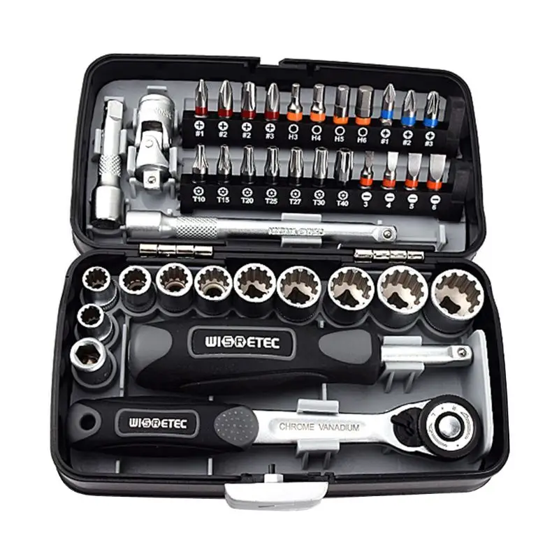 38Pcs Mini Ratchet Wrench Set 1/4 Socket Screwdriver Hex Trox Slot Bit Bike Repair Handle Tools Black