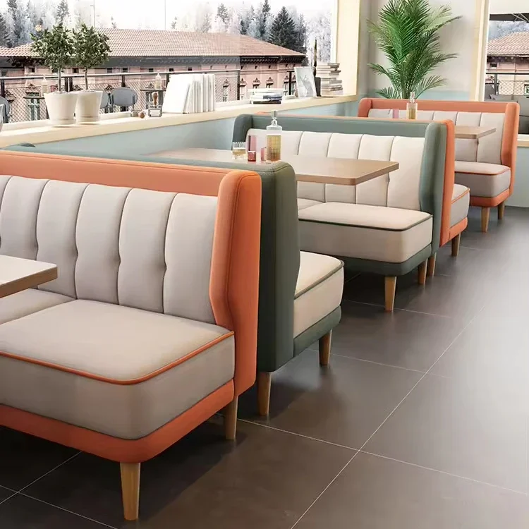 Direct sale western restaurant furniture cafe two-seat sofa bakery booth leisure area negotiation wood table and single sofa set