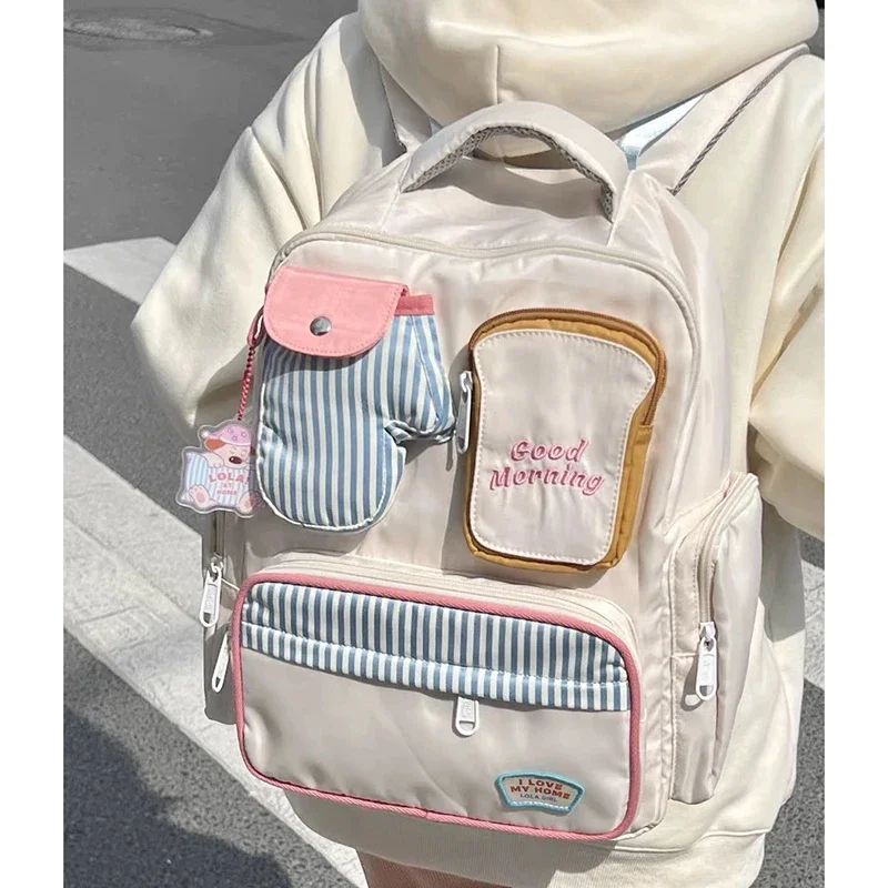 HAEX Kawaii Women Backpacks Cartoon Toast Patchwork Large Capacity Students Mochilas Para Mujer High School Aesthetic Girls Bags